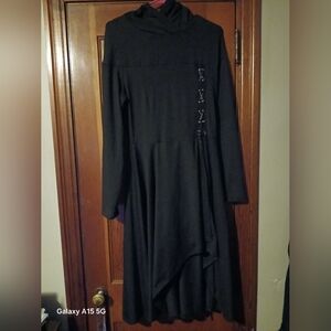 Elegant Blk Hooded Goth Dress